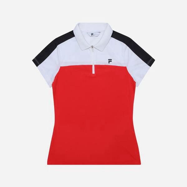 Fila Golf Half Zip S/S Women's Polo Shirts - Red/White,NZ 72-35718